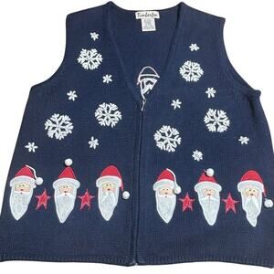 Timber Lea Vintage Navy Christmas V neck full zip Vest  size xl